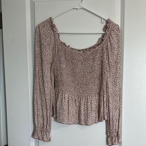 URBAN Romantics Tan Brown Puff Sleeve Smocked Blouse